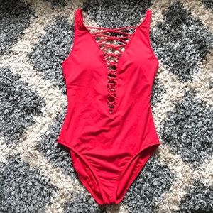 Bleu Rod Beattie one piece red bathing suit